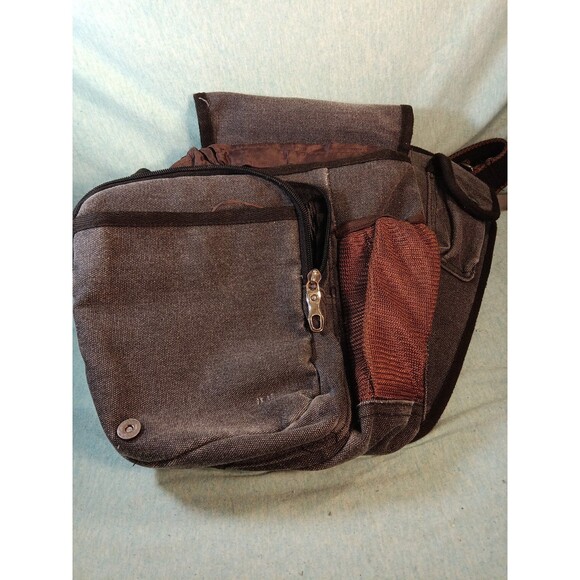 RuYiHuang Men's Style Messenger Shoulder Bag - Ash Black Canvas w/ Brown Leather - Picture 4 of 6